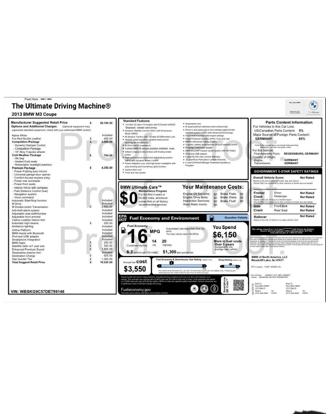 E9x M3 Monroney - (PDF ONLY)