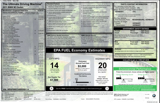 E9x M3 Monroney - (PDF ONLY)