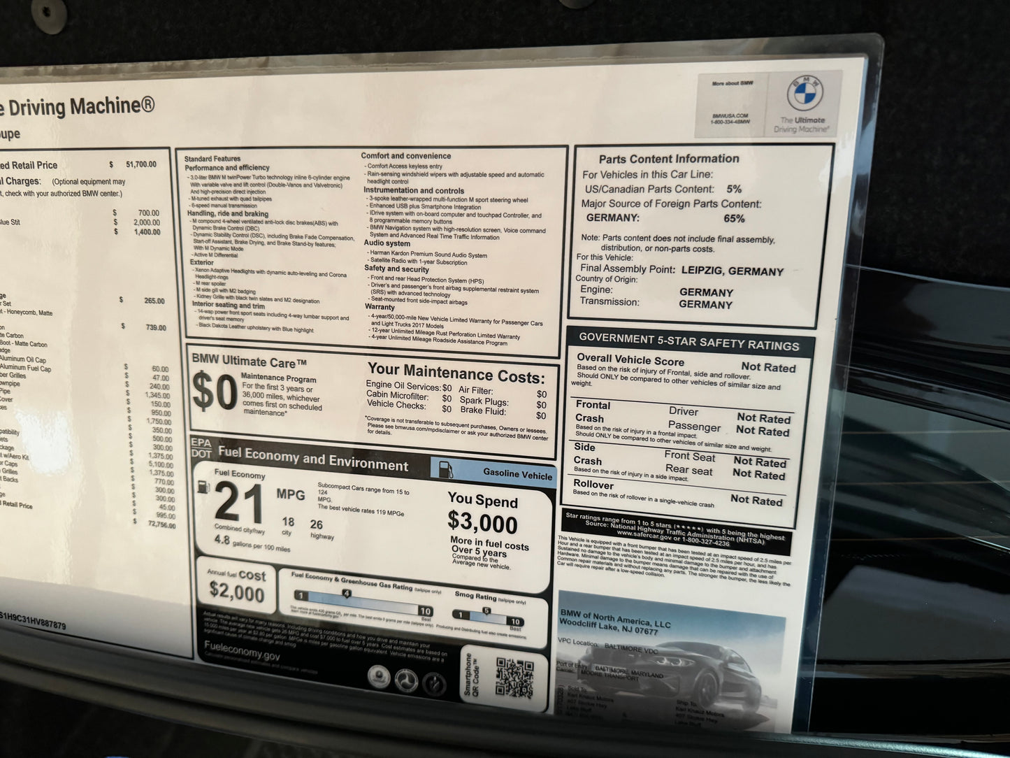 BMW M2 Monroney - (PDF ONLY)