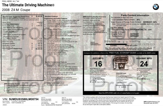 Z4 M Monroney - (PDF ONLY)