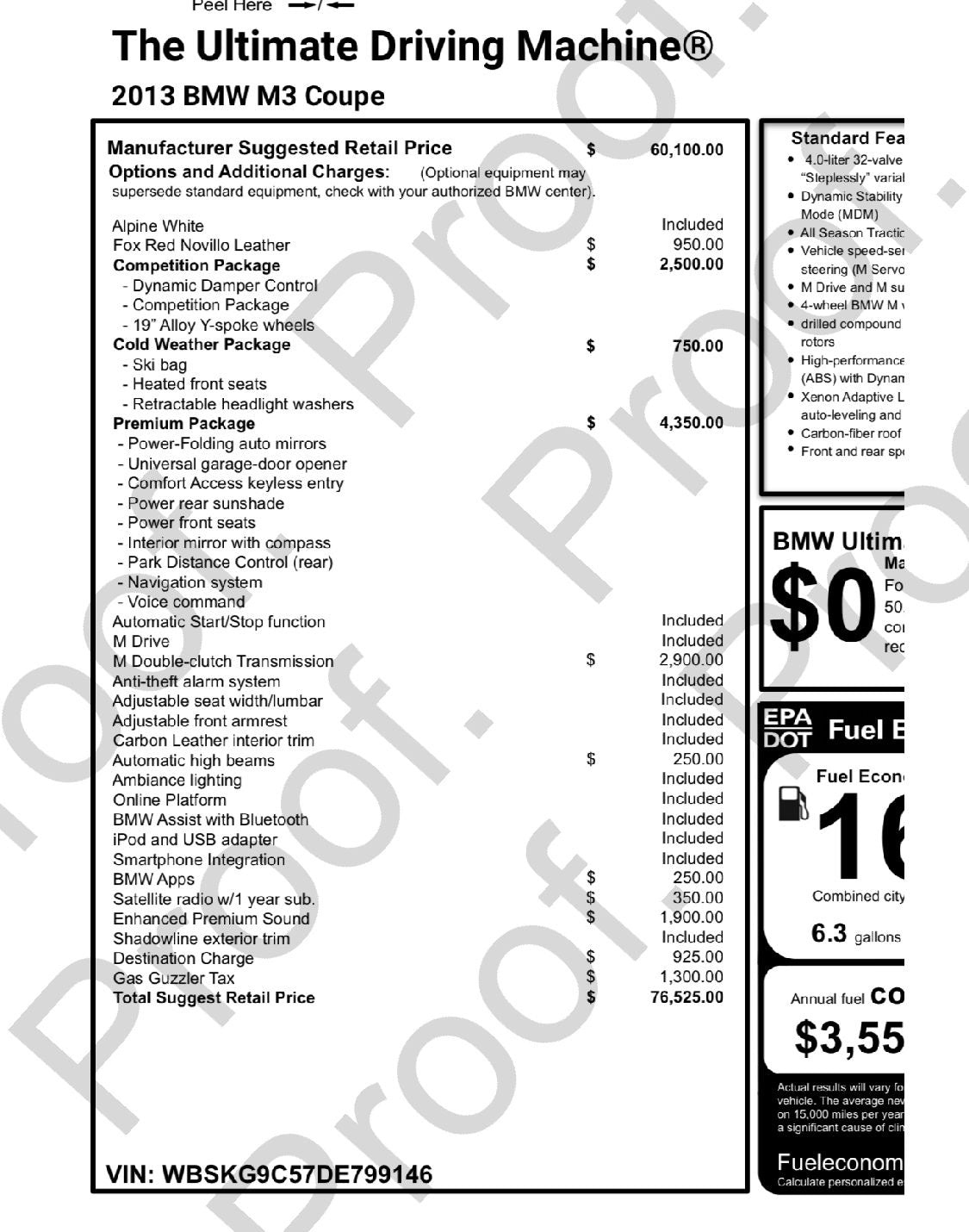 E9x M3 Monroney - (PDF ONLY)