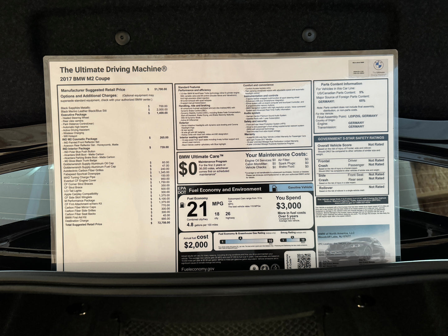 BMW M2 Monroney - (PDF ONLY)