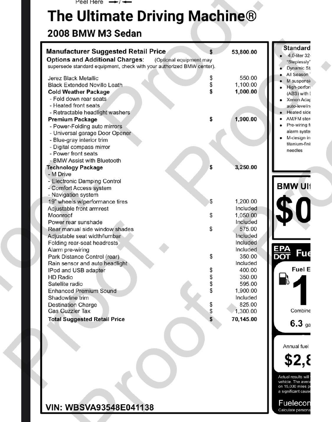 E9x M3 Monroney - (PDF ONLY)