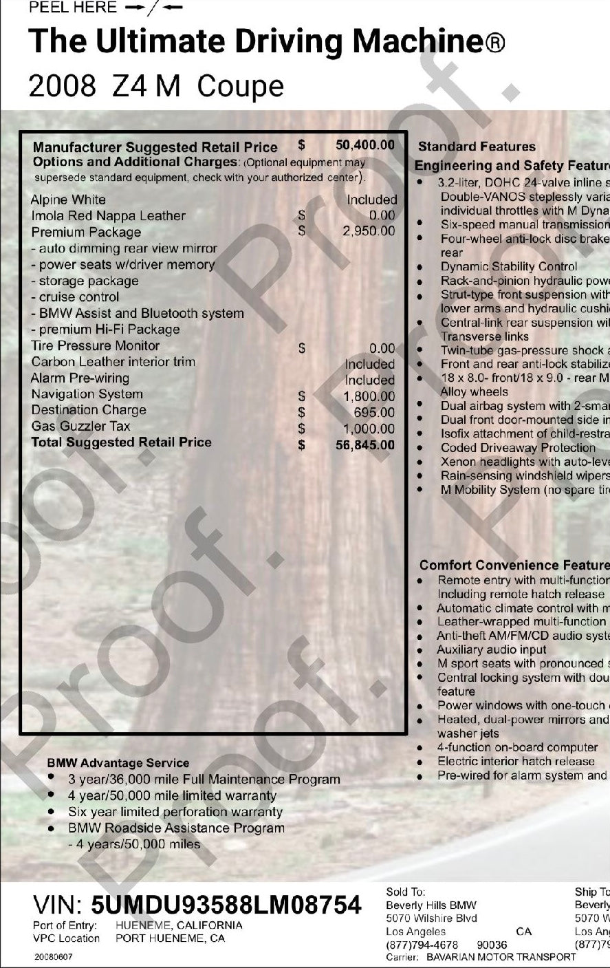 Z4 M Monroney - (PDF ONLY)